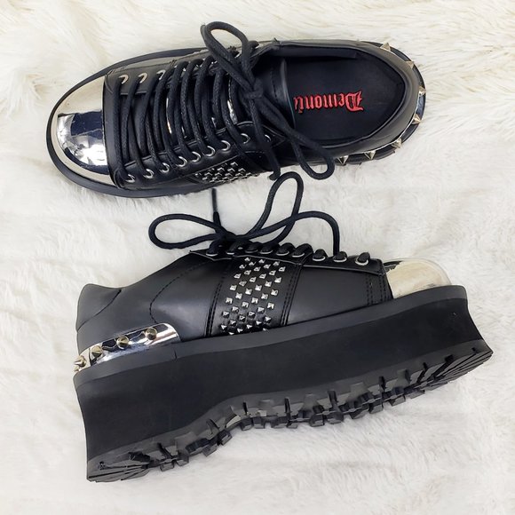 Demonia Shoes Gravedigger Chrome Toe Cap Goth Punk Mens Shoes